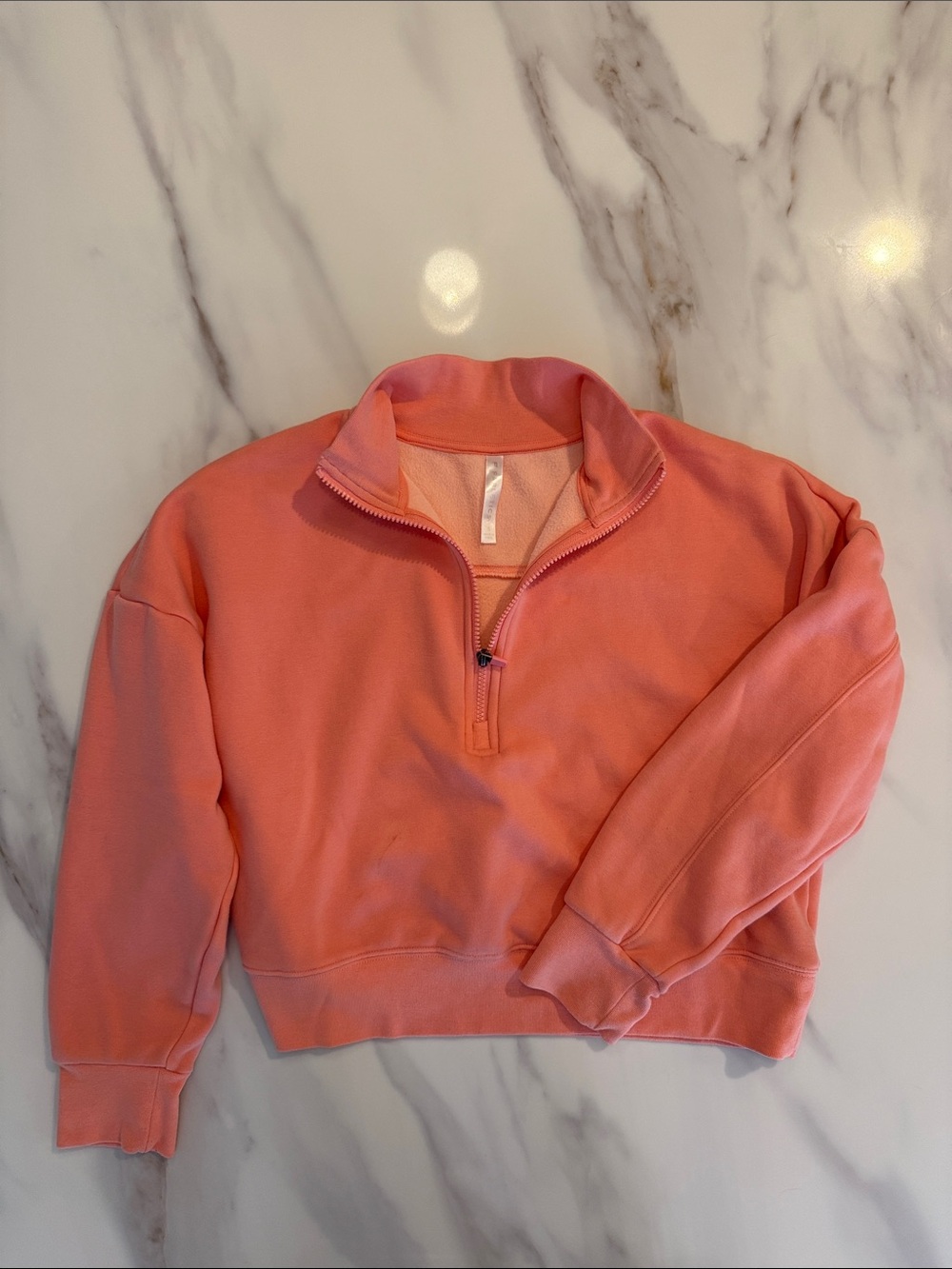 Fabletics Quarter Zip Cropped Relaxed Fit Pullover Sweatshirt Top Small Coral